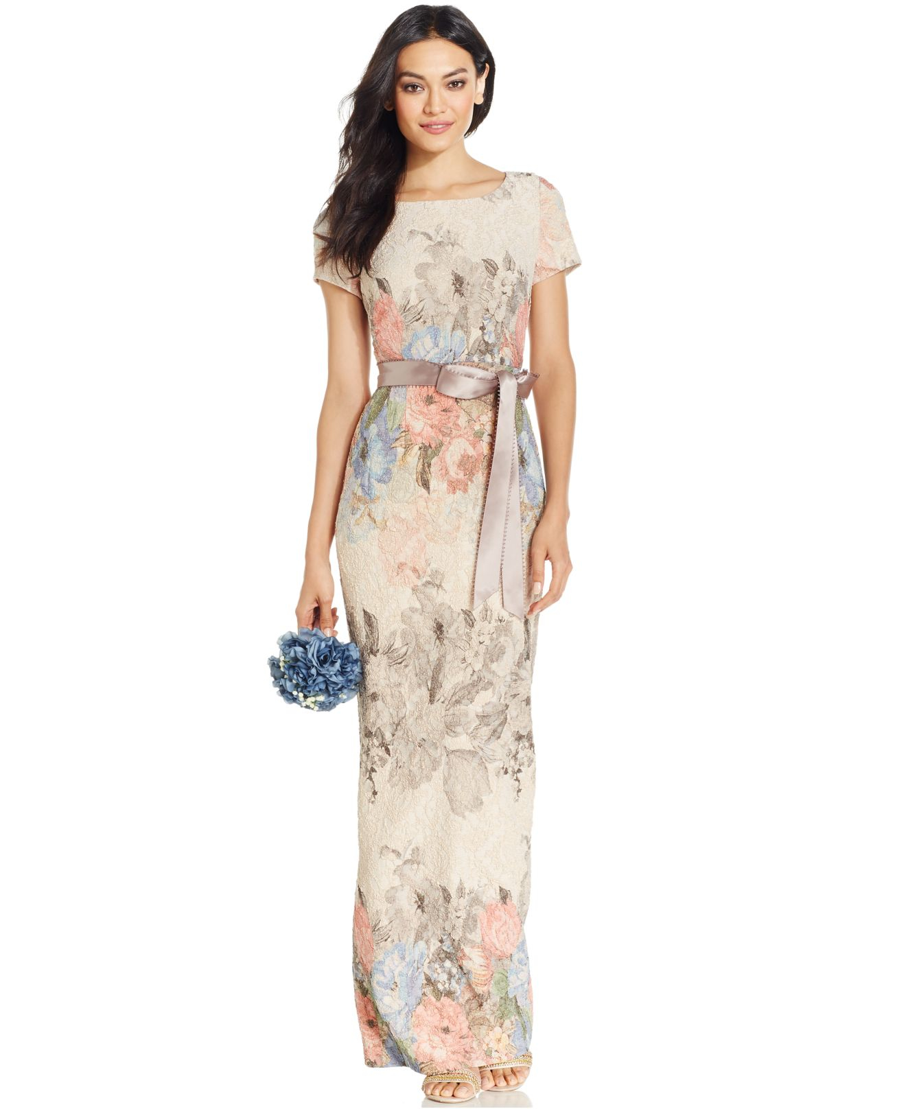 Adrianna Papell Floral Matelasse Column Gown Lyst